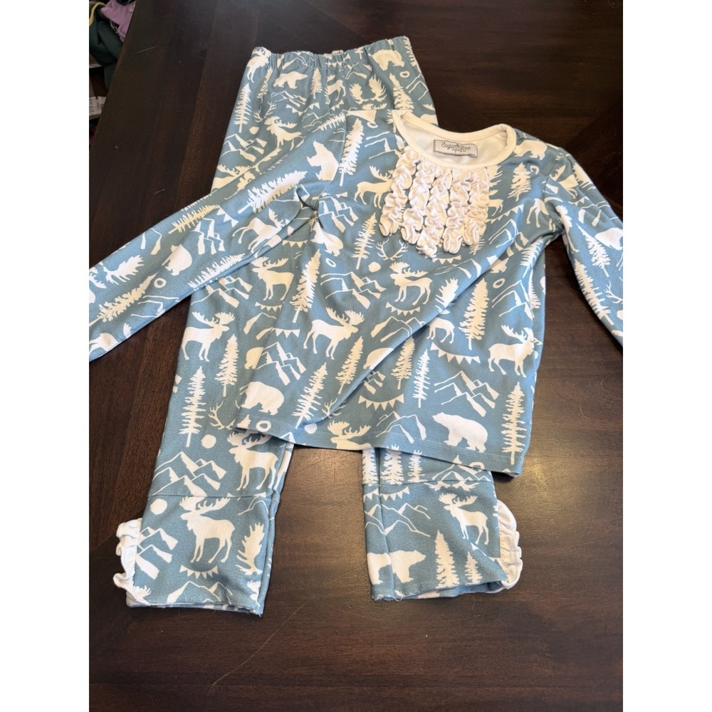 Sugar Bee Girls 2 piece pajama set animals ruffle pjs jammie's